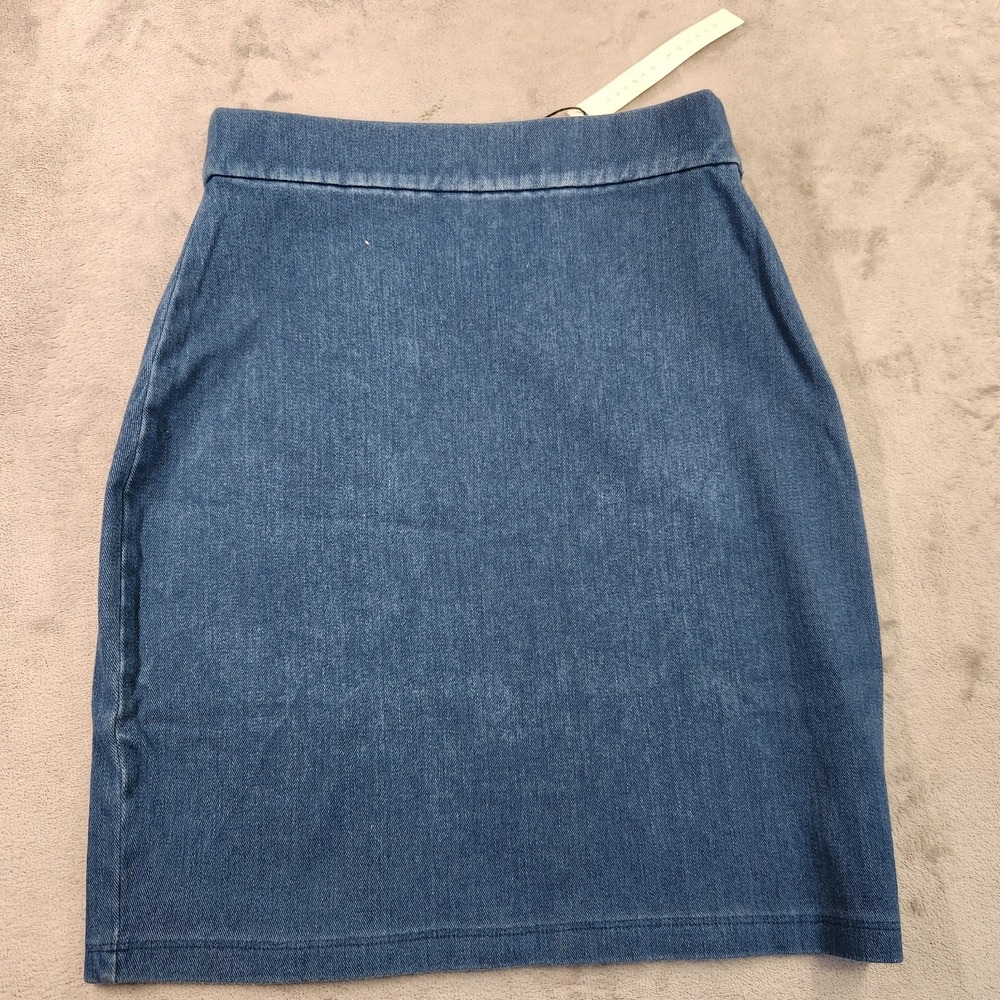 New Susana Monaco NWT Denim Knit Mini Skirt Light Wash Blue XS Stretch